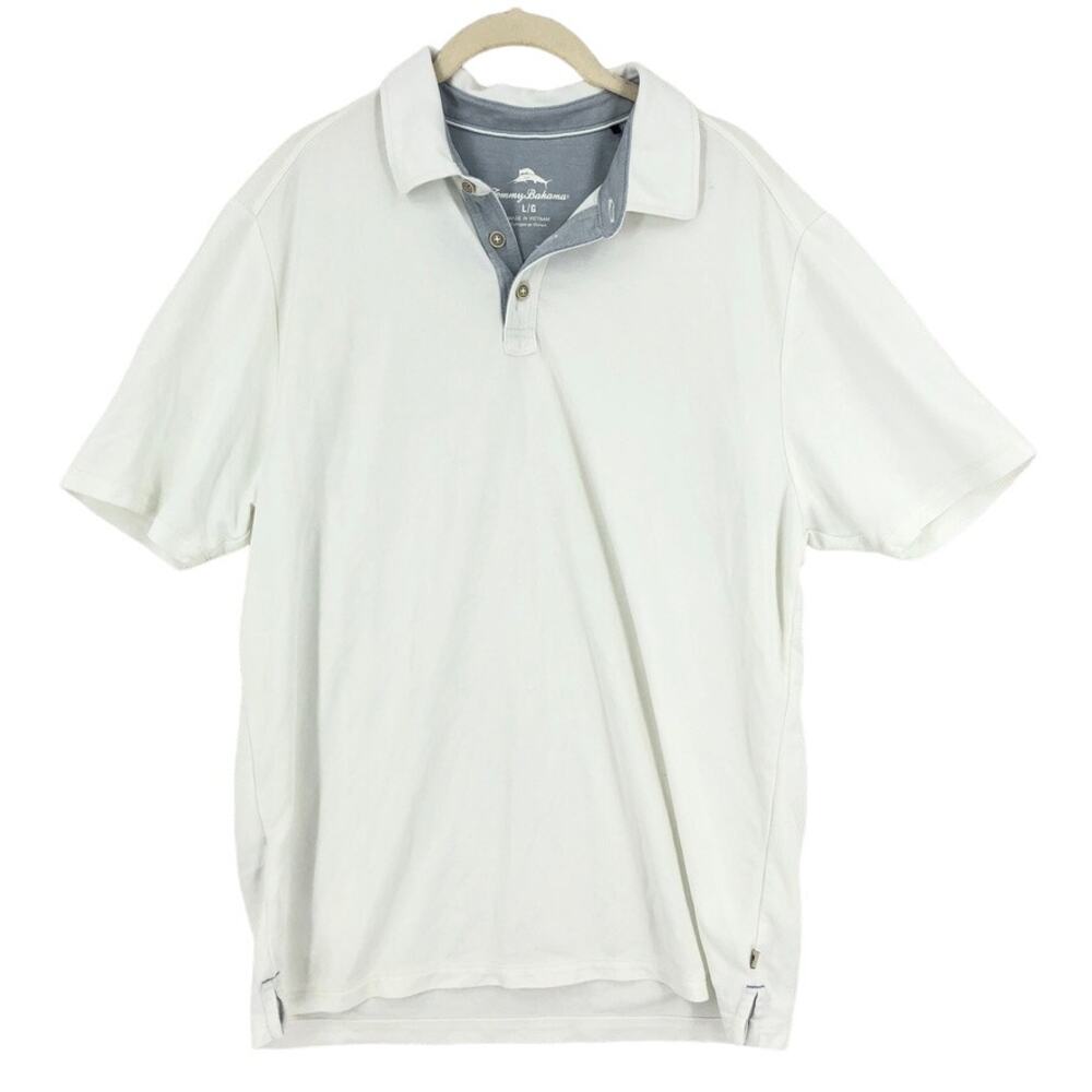 Tommy Bahama Polo Shirt Men's Size Large White Solid Marlin Logo Short Sleeve